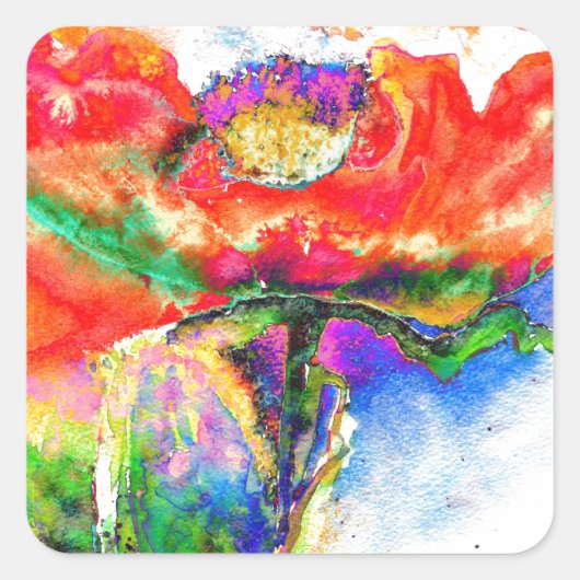 Sticker Carré Elégante aquarelle rouge florale (Devant)