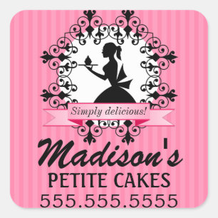 Sticker Carré Élégante boulangerie Cupcake Lady Silhouette rose