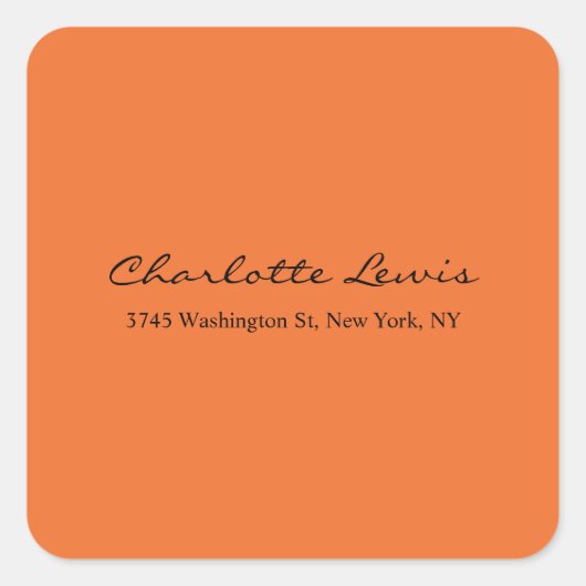Sticker Carré Élégante calligraphie Plaque Orange Texte Lisible (Devant)