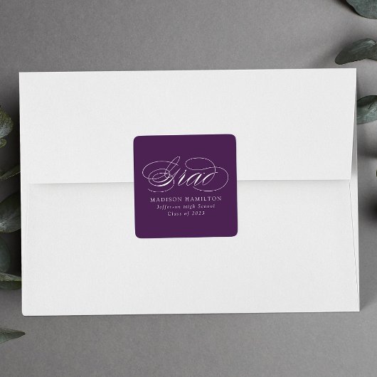 Sticker Carré Élégante calligraphie Purple Graduation