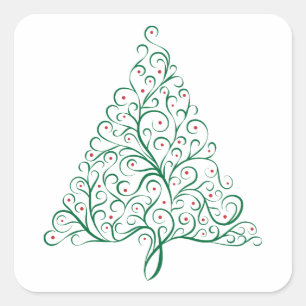 Sticker Carré Élégante calligraphie rouge et verte Arbre de Noël