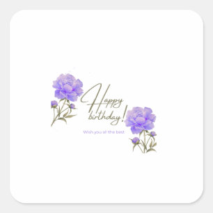 Sticker Carré Élégante carte d'anniversaire Fleur de pivoine pou