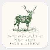 Sticker Carré Elégante chasse au cerf Merci d'anniversaire vert (Devant)