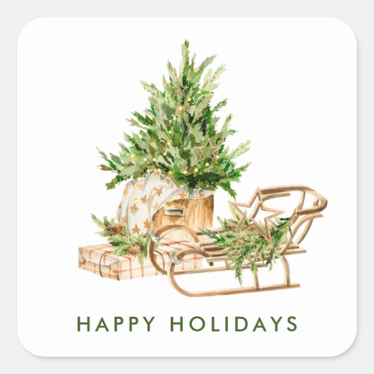 Sticker Carré Élégante composition de Noël bohème vacances (Devant)