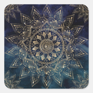 Sticker Carré Elégante conception de la galaxie bleue Mandala Go