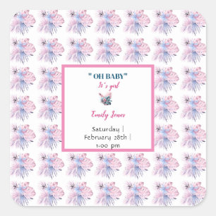 Sticker Carré Elégante couleur pastel rose tropical oh baby show
