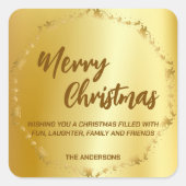 Sticker Carré Elégante couronne d'or Père Noël Sled Deer joyeux (Devant)