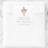 Sticker Carré Elégante Croix Florale Première Communion Fille (Sac)