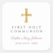 Sticker Carré Elégante Croix rose Première communion de fille (Devant)
