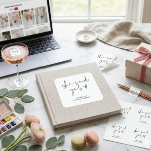 Sticker Carré Élégante douche de mariée rétro noir et blanc