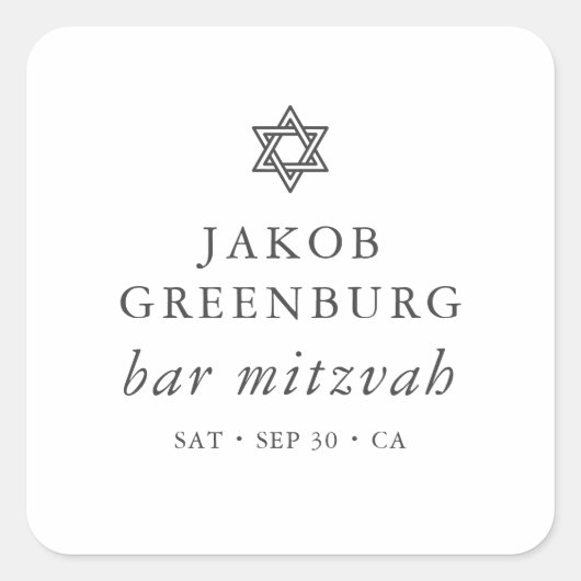 Sticker Carré Élégante étoile simple moderne de David Bar Mitzva (Devant)