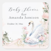 Sticker Carré Élégante Fête de Bébé Fleurale Ruban Rose Pâle (Devant)