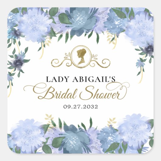 Sticker Carré Elégante Fête des mariées victorienne bleu Dusty F (Devant)