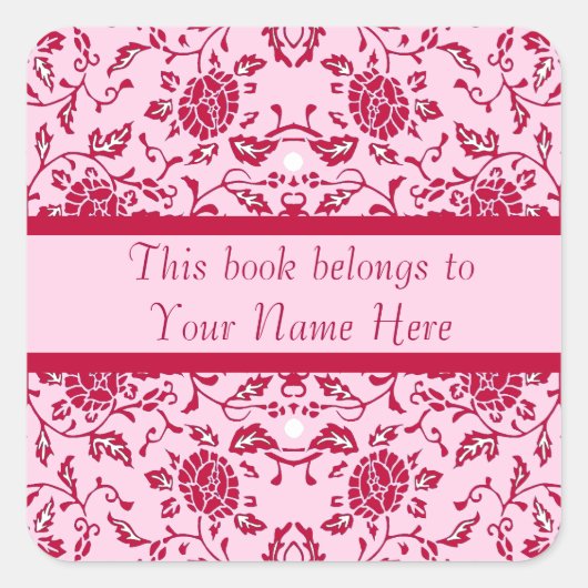 Sticker Carré Elégante Fleur rose et rouge Damas (Devant)