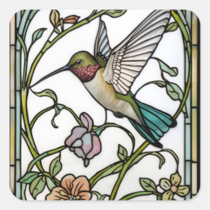 Sticker Carré Élégante illustration de colibri botanique boho ch