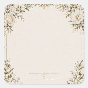 Sticker Carré Élégante invitation de mariage en ivoire avec cham