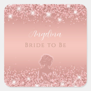 Sticker Carré Élégante Luxueuse Rose Doré Bridal Shower Brillant