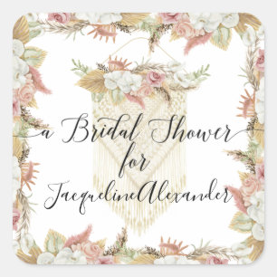 Sticker Carré Élégante Pampas Botanique Verdure Floral Bridal