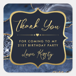 Sticker Carré Elégante Parties scintillant bleue et or Agate Ann