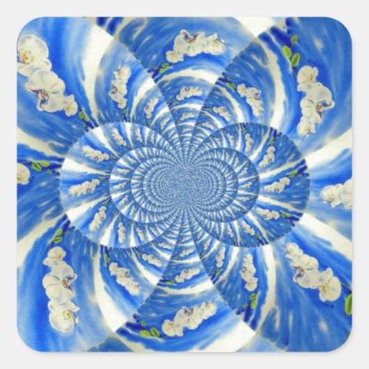 Sticker Carré Elégante peinture à l'aquarelle d'orchidée blanche (Devant)