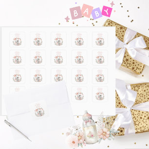 Sticker Carré Élégante petite fille Baby shower d'éléphant rose