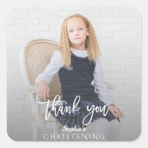 Sticker Carré Elégante Photo Girl Gold Cross Christening