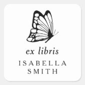 Sticker Carré Élégante typographie Papillon Ex Libris Plaque (Devant)