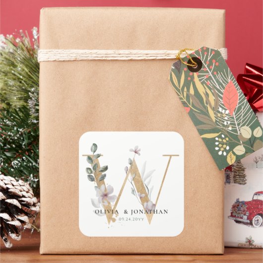 Sticker Carré Elégante verdure botanique Mariage d'or Favoriser (vacances)