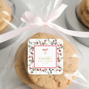 Sticker Carré Élégante verdure hivernale & Baby shower Holly