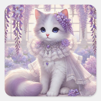 Sticker Carré Élégante Wisteria Princess Cat