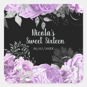 Sticker Carré Élégantes fleurs de lilas et d'argent pour un Swee