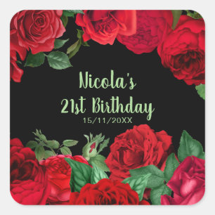 Sticker Carré Élégantes roses rouges fleurs fête d'anniversaire