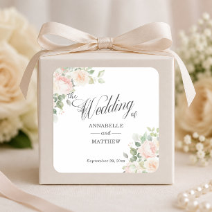 Sticker Carré Élégants Roses Tendres Mariage