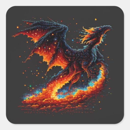 Sticker Carré Élément de tir de dragon (Devant)