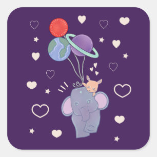 Sticker Carré Élément et Lapin Montgolfière spatiale Fantaisis