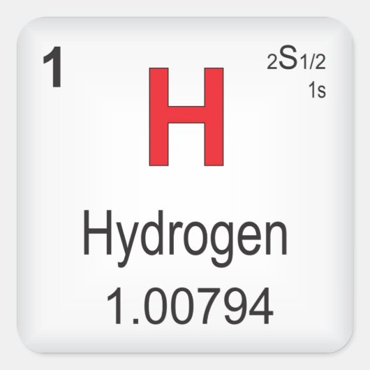 Sticker Carré Élément individuel de l'hydrogène du tableau pério (Devant)