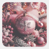Sticker Carré Éléments de brillance rose de Noël (Devant)