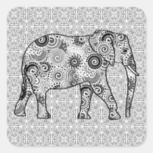 Sticker Carré Éléphale tourbillon fractal - gris, noir et blanc
