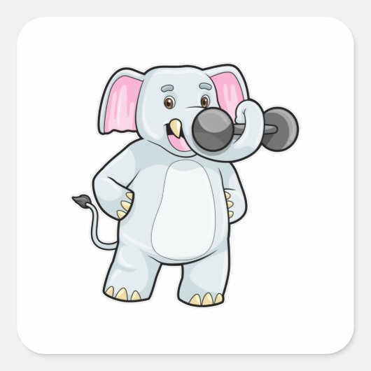 Sticker Carré Elephant à Strenght entraînement avec Dumbbell (Devant)