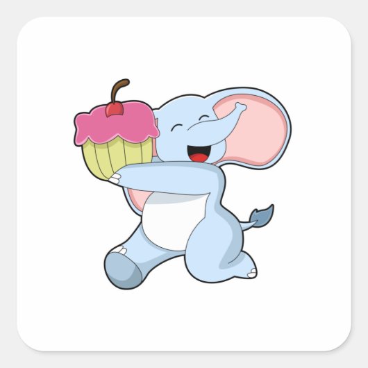 Sticker Carré Eléphant au gâteau (Devant)