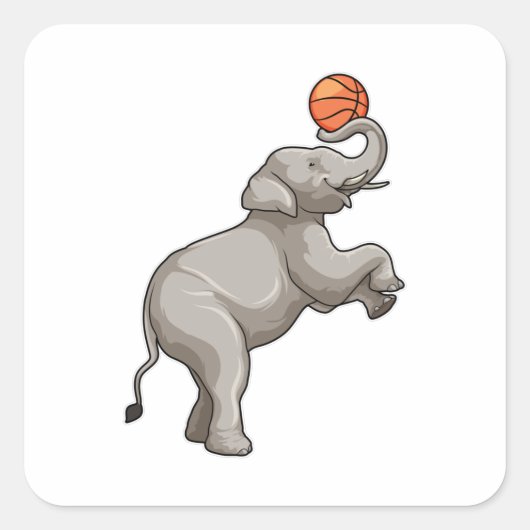 Sticker Carré Elephant avec basket-ball (Devant)