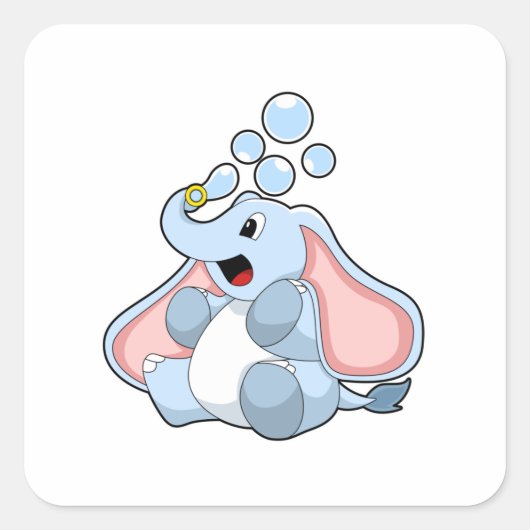Sticker Carré Eléphant avec bulles d'eau (Devant)