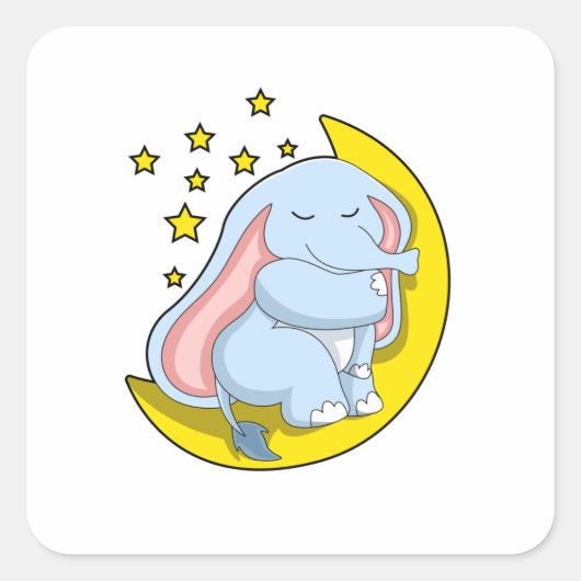 Sticker Carré Eléphant avec lune et étoiles (Devant)