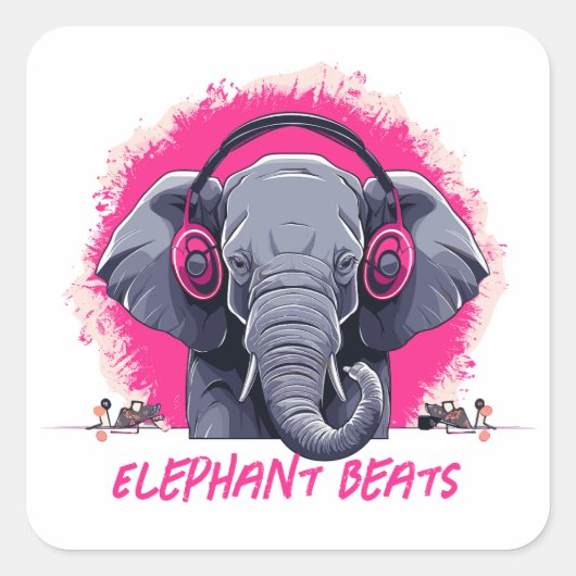 Sticker Carré Elephant Beats DJ (Devant)