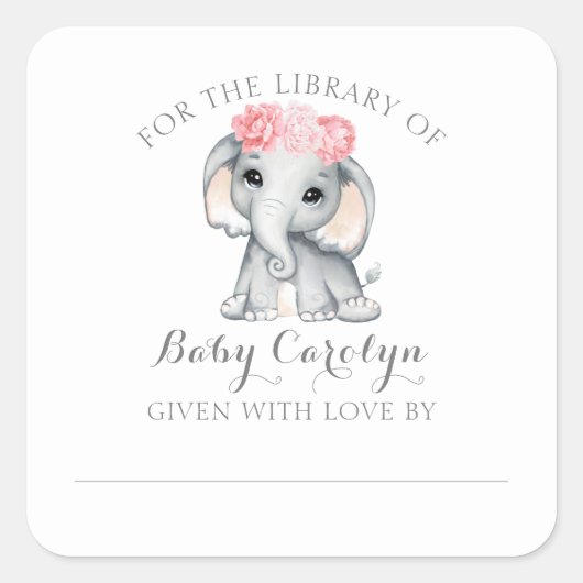 Sticker Carré Eléphant bébé mignon pour la bibliothèque de plaqu (Devant)