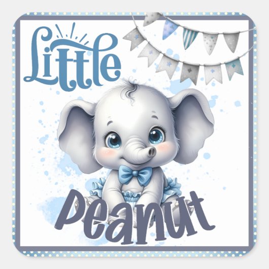 Sticker Carré Eléphant bleu doux - Petite cacahuète (Devant)