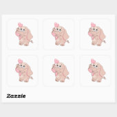 Sticker Carré Eléphant caricature rose (Feuille)