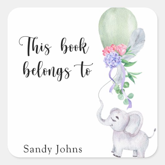Sticker Carré Elephant - Ce livre appartient à (Devant)