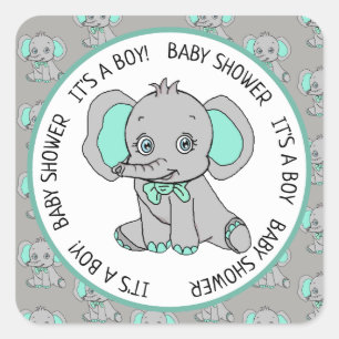 Sticker Carré Elephant, C'est un garçon, Baby shower