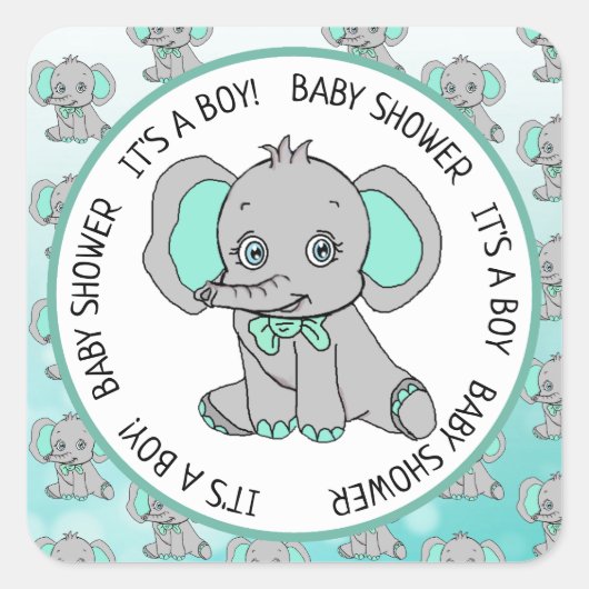 Sticker Carré Elephant, C'est un garçon, Baby shower (Devant)